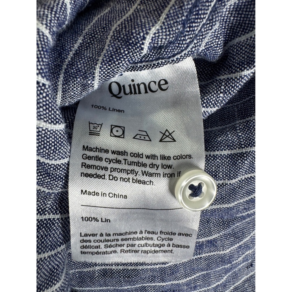 Quince Mens Blue White Striped 100% Linen Short Sleeve Button Down Shirt Size M - Picture 6 of 6